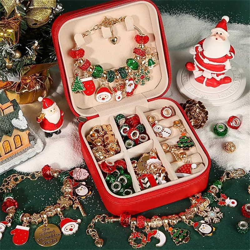 Bộ Xâu Vòng Set Vòng Tay Đồ Chơi Làm Vòng Tay Dây Chuyền Noen Noel Hộp Charm Trang Sức Giáng Sinh- Đò Chơi Cho Bé PUKAPI