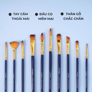Bộ 10 Cọ Vẽ  Màu Nước Màu Bột Acrylic Gouache Chuyên Nghiệp Vẽ Tranh Tô Màu Phác Hoạ Cụ Đa Dạng Kích Thước Đầu Cọ