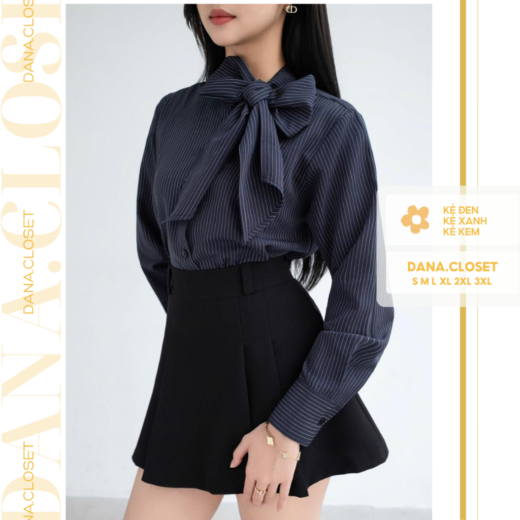 (Mở bán) Áo Sơ Mi Kẻ Sọc Thắt Nơ Đa Kiểu Thanh Lịch Dịu Dàng Vải Tuytsi Cao Cấp Có Bigsize.