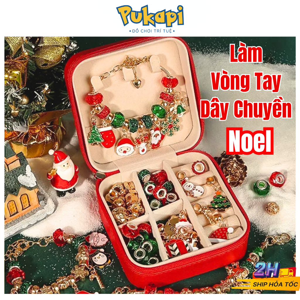 Bộ Xâu Vòng Set Vòng Tay Đồ Chơi Làm Vòng Tay Dây Chuyền Noen Noel Hộp Charm Trang Sức Giáng Sinh- Đò Chơi Cho Bé PUKAPI
