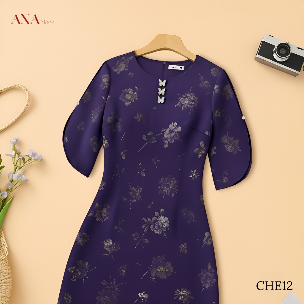 Đầm Dáng Suông Trung Niên ANA Mode Chất Liệu Gấm Ánh Kim Thanh Lịch Đi Chơi Quà Tặng Mẹ DM25CHE12