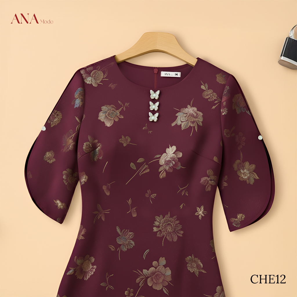 Đầm Dáng Suông Trung Niên ANA Mode Chất Liệu Gấm Ánh Kim Thanh Lịch Đi Chơi Quà Tặng Mẹ DM25CHE12
