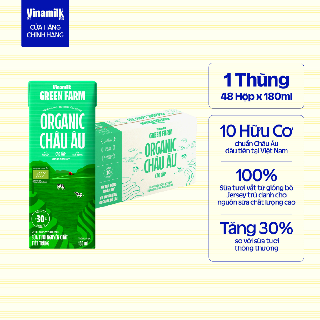 Thùng 48 hộp Sữa Tươi Tiệt Trùng Vinamilk Green Farm Organic 180ml
