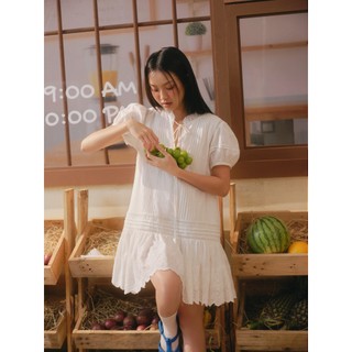 Đầm babydoll OLV tay phồng dễ thương White Ruffled Babydoll Dress phù hợp đi chơi đi làm