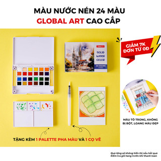 [GIẢM 20K] Màu Nước GLOBAL ART Cao Cấp Dạng Nén 24 Ô Màu Trong Không Bột, Độ Loang Đẹp Dùng Vẽ Tranh M70020