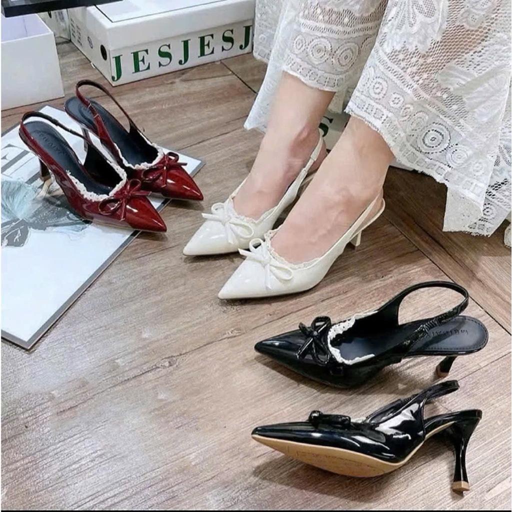Sục chun nơ ren tiểu thư, Giày mũi nhọn 5p 7p siêu xinh- Freeship toàn quốc
