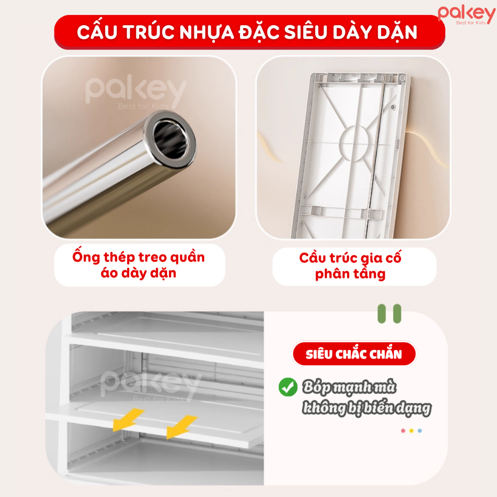 [TẶNG 10 MÓC] Tủ Để Đồ Có Ngăn Treo Chính Hãng PAKEY Rộng 75CM, Tủ Nhựa Cho Bé Dày Dặn Có Bánh Xe Di Chuyển Tiện Lợi