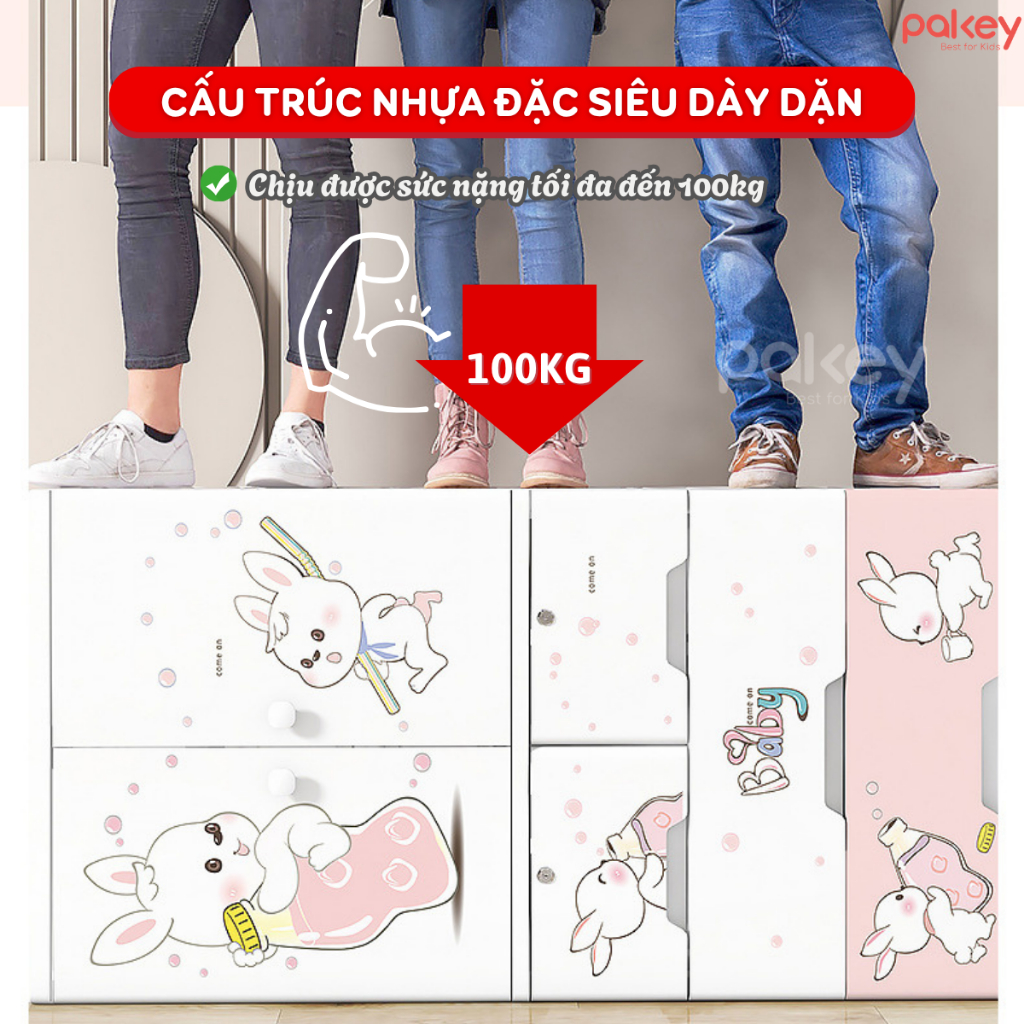 [TẶNG 10 MÓC] Tủ Để Đồ Có Ngăn Treo Chính Hãng PAKEY Rộng 75CM, Tủ Nhựa Cho Bé Dày Dặn Có Bánh Xe Di Chuyển Tiện Lợi