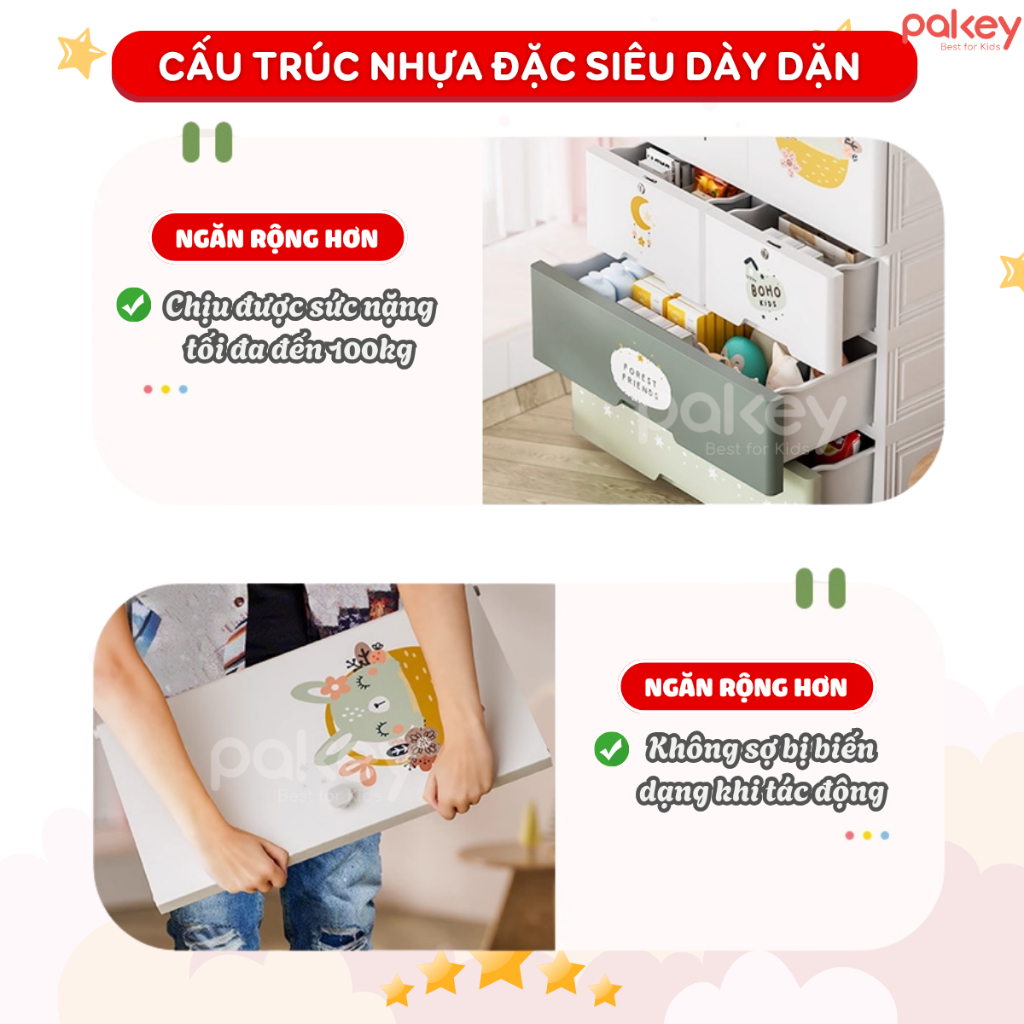 [TẶNG 10 MÓC] Tủ Để Đồ Có Ngăn Treo Chính Hãng PAKEY Rộng 75CM, Tủ Nhựa Cho Bé Dày Dặn Có Bánh Xe Di Chuyển Tiện Lợi