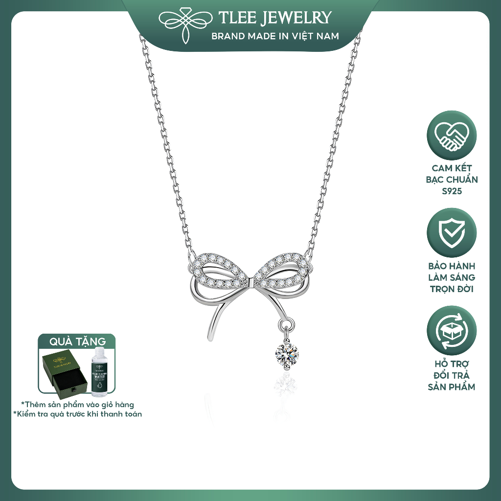 Dây chuyền bạc nữ TLEE vòng cổ hình nơ thắt treo hạt đá nhẩy nữ tính TLEE JEWELRY D0271 | BigBuy360 - bigbuy360.vn