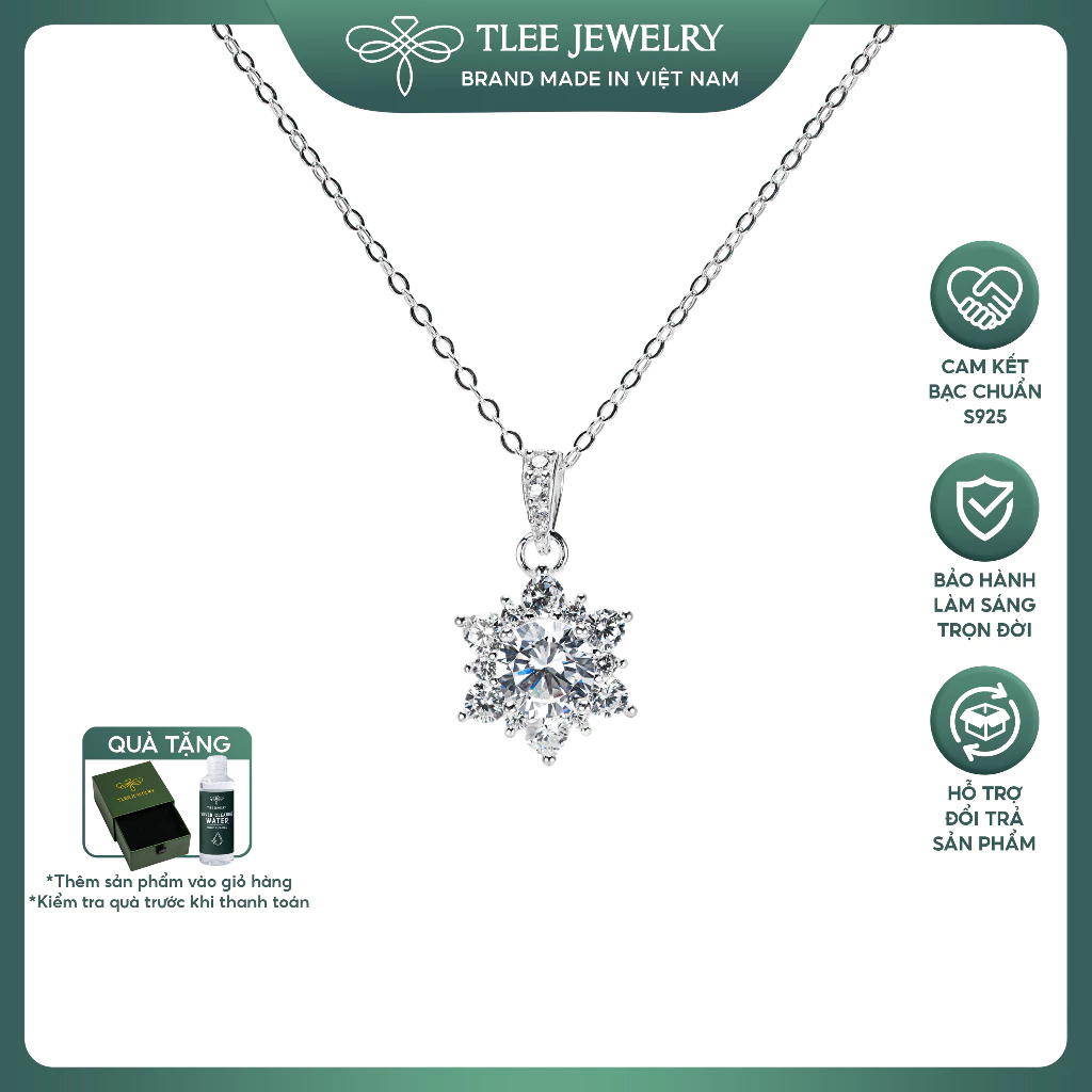 Dây chuyền bạc nữ TLEE đóa hoa sen tuyết đính đá lấp lánh TLEEJEWELRY D0389
