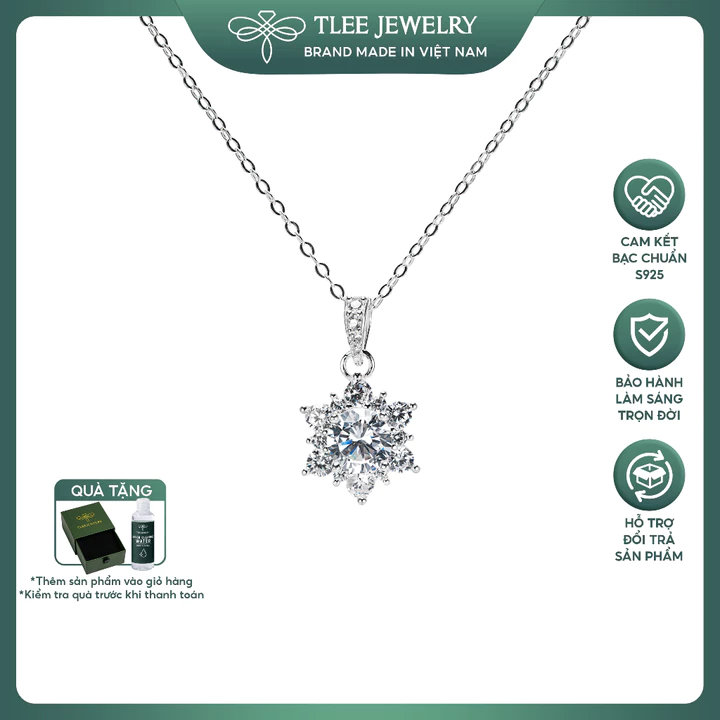 Dây chuyền bạc nữ TLEE đóa hoa sen tuyết đính đá lấp lánh TLEEJEWELRY D0389