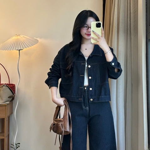 Áo Khoác Demin Ngắn Dáng Lửng, Áo Khoác Jean Nữa Dáng Ngắn Bò Xanh Chỉ Nổi Form Rộng Cá Tính Đi Học Đi Chơi