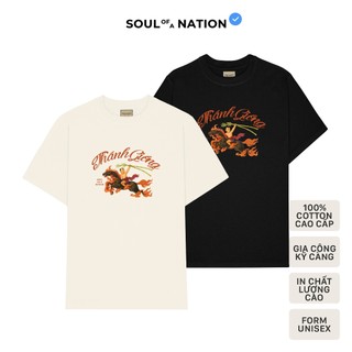 Áo thun unisex In hình cao cấp THÁNH GIÓNG LEGEND form basic 100% cotton SOUL OF A NATION - Đen/ Kem