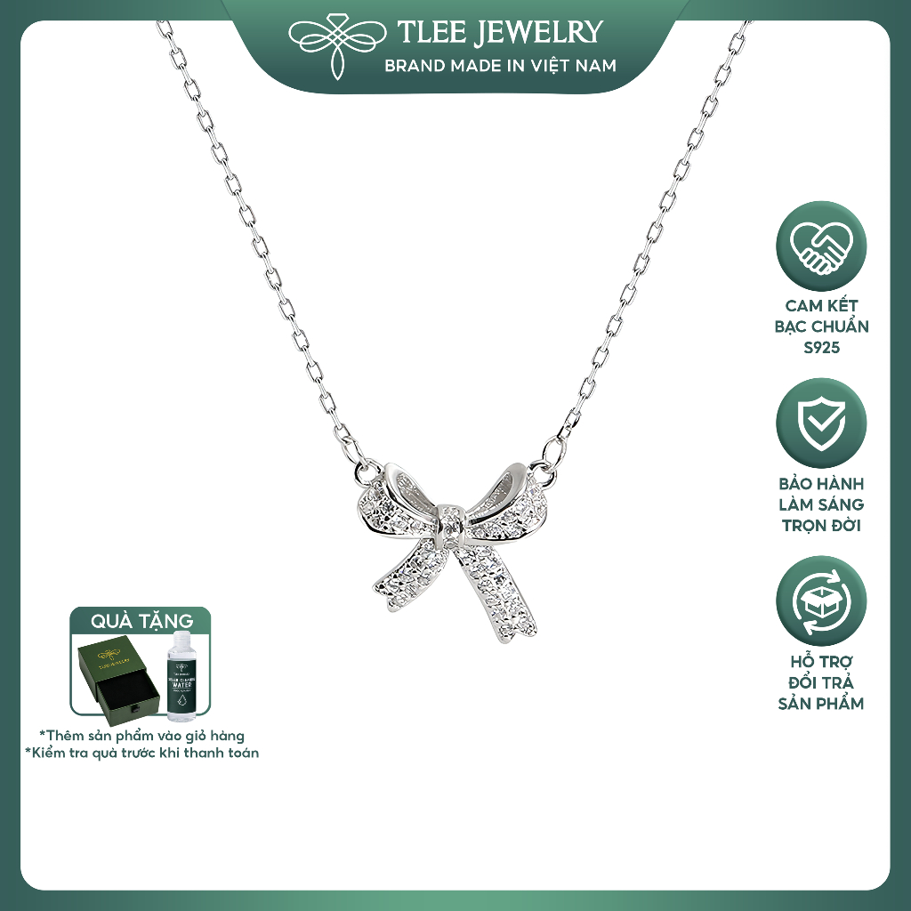 Dây chuyền bạc nữ TLEE nơ tiểu thư nạm đá cao cấp TLEE JEWELRY D0143 | BigBuy360 - bigbuy360.vn