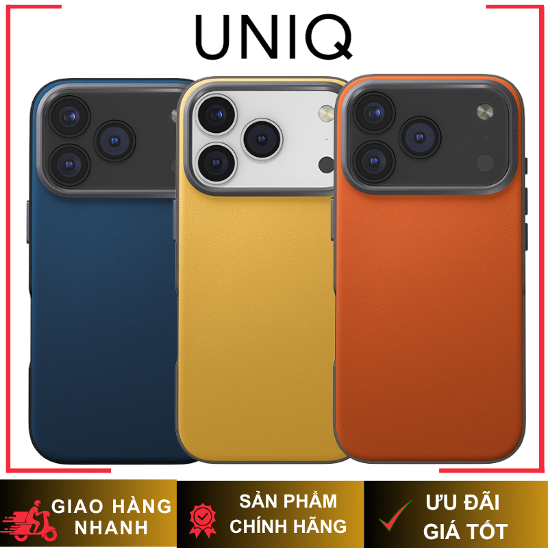 [Chống Sốc] Ốp Da UNIQ LYDEN DS Vegan Leather Tích Hợp Sạc Không Dây Chính Hãng cho iP 17 Pro Max