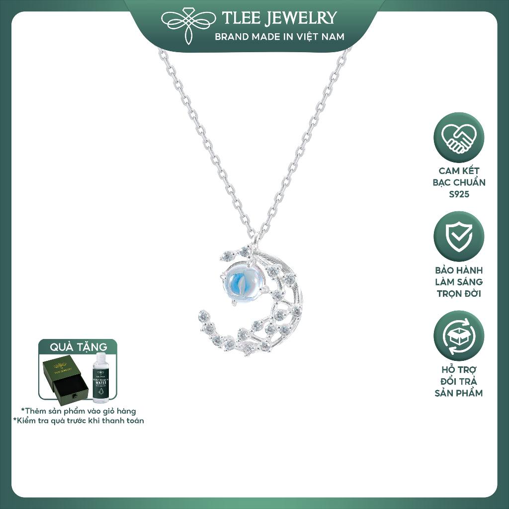 Dây chuyền bạc nữ TLEE mặt trăng đá moonstone lấp lánh TLEE JEWELRY D0152 | BigBuy360 - bigbuy360.vn