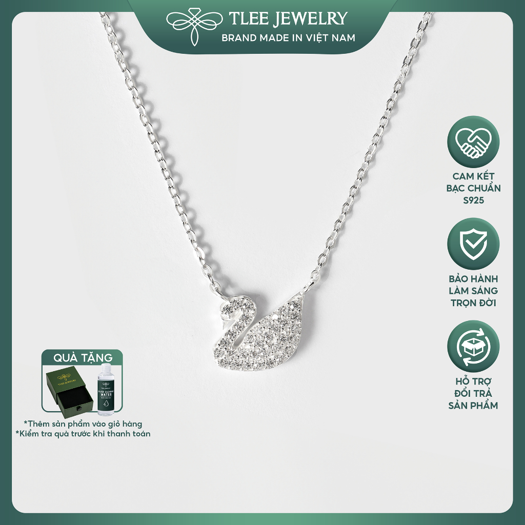 Dây chuyền bạc nữ TLEE mẫu thiên nga trắng đính đá lấp lánh TLEE JEWELRY D0131 | BigBuy360 - bigbuy360.vn