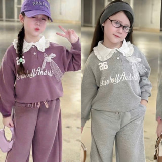 Bộ nỉ 2 da phối cổ ren cho bé gái (10-40kg) đi học đi chơi