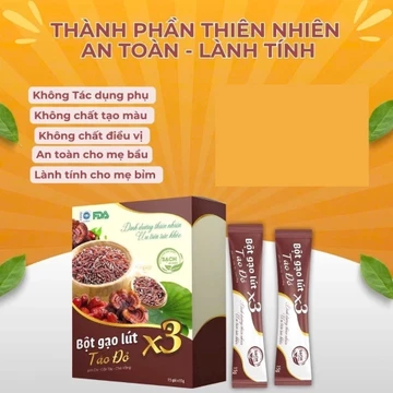 Bột Gạo Lứt Táo Đỏ X3 Linh Chi, Cần Tây, Chè Vằng (1 hộp 15 gói x 15g )