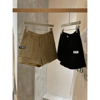 𝐏𝐡𝐢𝐞𝐧 | (Sẵn Nâu) W7587 Quần Short Da Lộn Túi Trước Sau Trơn Màu Tây
