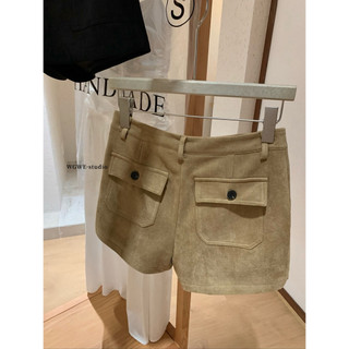 𝐏𝐡𝐢𝐞𝐧 | (Sẵn Nâu) W7587 Quần Short Da Lộn Túi Trước Sau Trơn Màu Tây