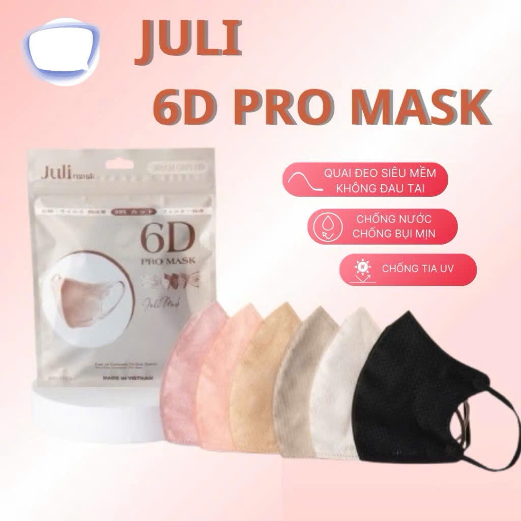 [ Mua 100c Tặng 20c ] Khẩu trang kháng khuẩn 6D JULI Promask thời trang, mỏng nhẹ, không đau tai