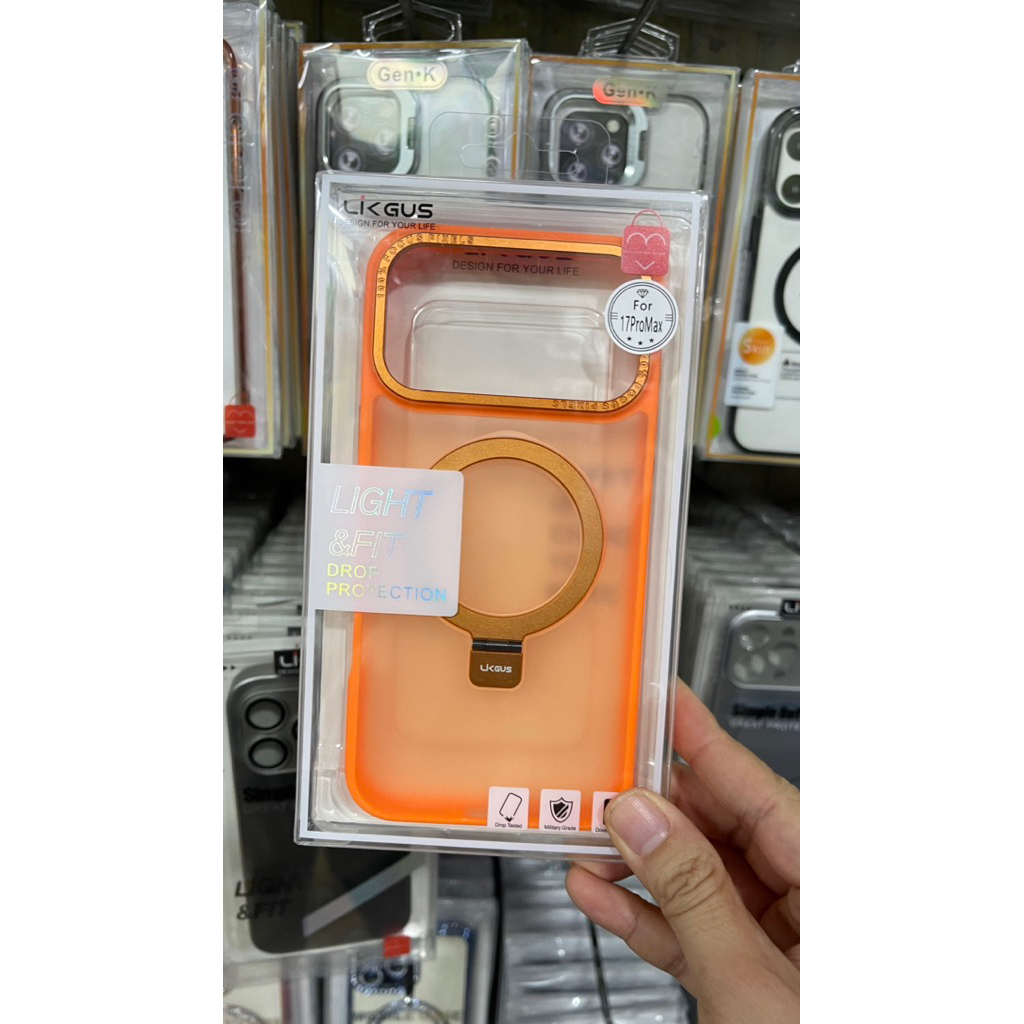 Ốp Likgus lưng mờ hỗ sạc không dây kèm ring cho IPhone 17Promax 17Pro 12 13 14 15 16Promax 16Pro