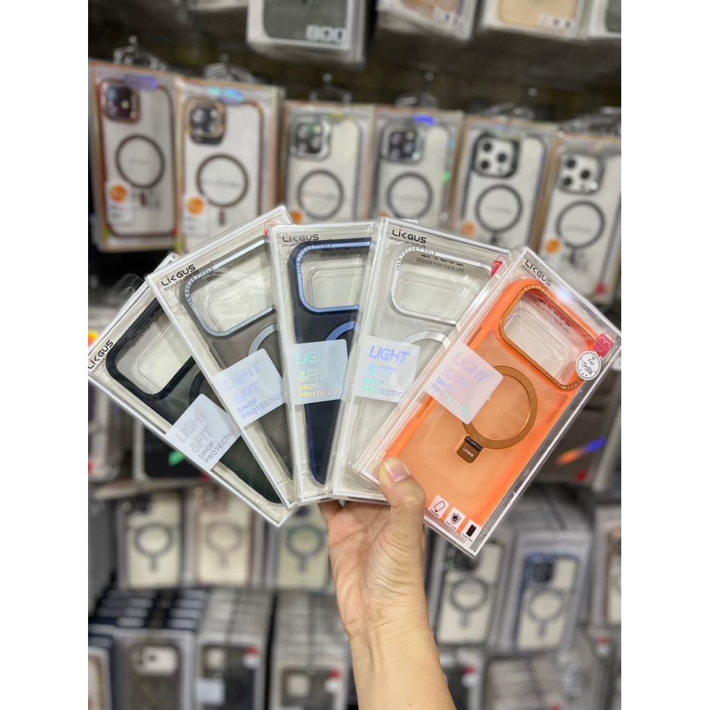 Ốp Likgus lưng mờ hỗ sạc không dây kèm ring cho IPhone 17Promax 17Pro 12 13 14 15 16Promax 16Pro