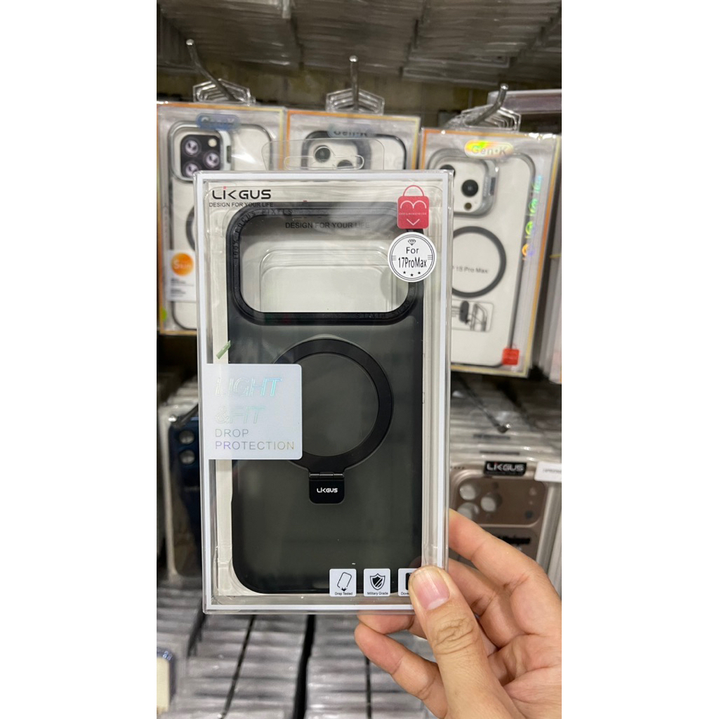 Ốp Likgus lưng mờ hỗ sạc không dây kèm ring cho IPhone 17Promax 17Pro 12 13 14 15 16Promax 16Pro