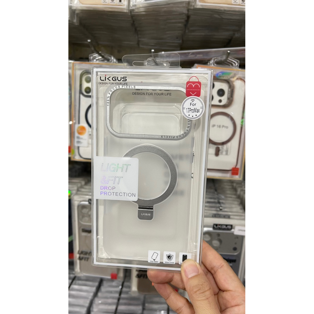 Ốp Likgus lưng mờ hỗ sạc không dây kèm ring cho IPhone 17Promax 17Pro 12 13 14 15 16Promax 16Pro