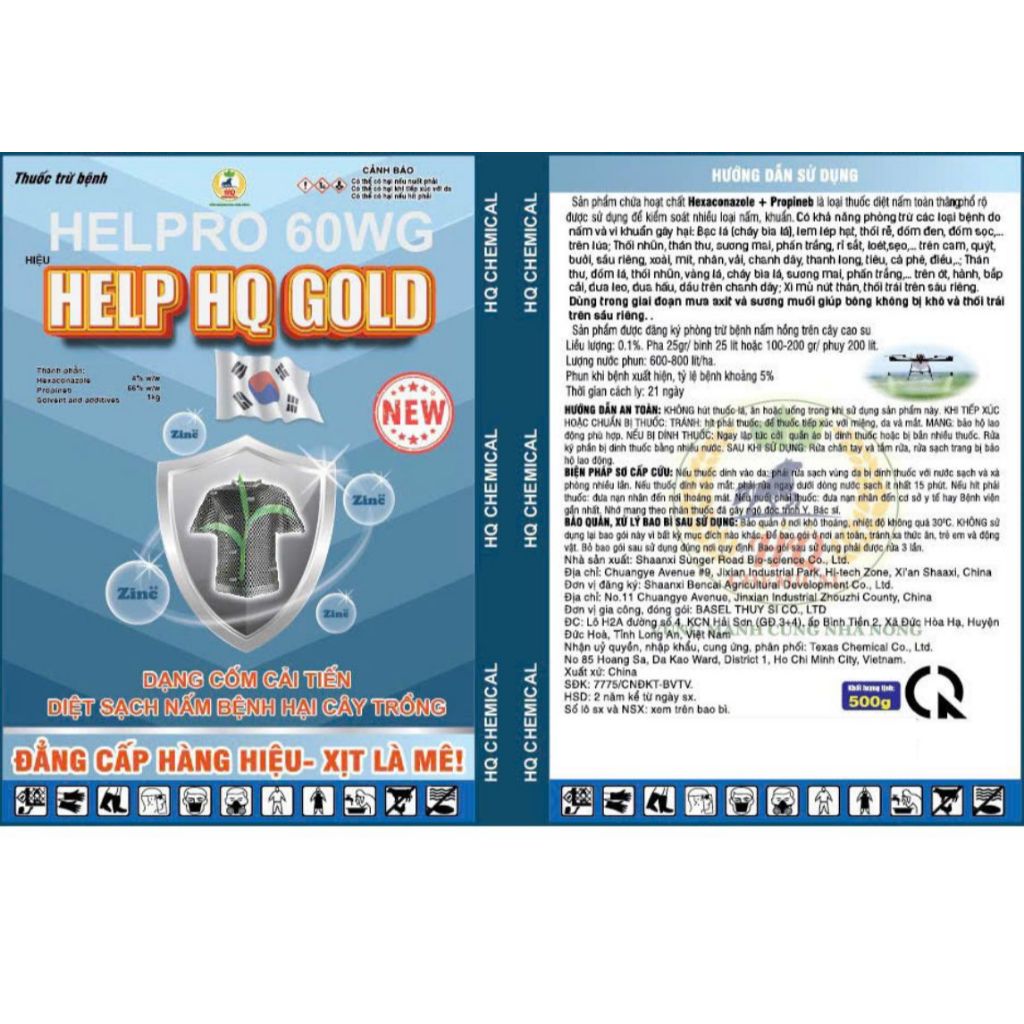 HELPRO 60WG Hiệu HELP HQ GOLD (Gói 500g) - Dạng Cốm Cải Tiến Bổ Sung Kẽm Zinc Bảo Vệ Cây Trồng Toàn Diện