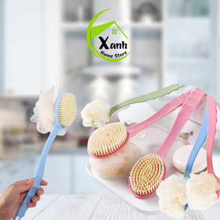 Cây Cọ Lưng Cầm Tay 2 Đầu Bông Vải Tẩy Da Chết GD114 - Cây Bông Tắm Kì Lưng Massage Cán Dài Bông Vải