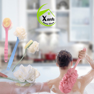 Cây Cọ Lưng Cầm Tay 2 Đầu Bông Vải Tẩy Da Chết GD114 - Cây Bông Tắm Kì Lưng Massage Cán Dài Bông Vải