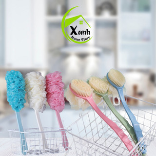 Cây Cọ Lưng Cầm Tay 2 Đầu Bông Vải Tẩy Da Chết GD114 - Cây Bông Tắm Kì Lưng Massage Cán Dài Bông Vải