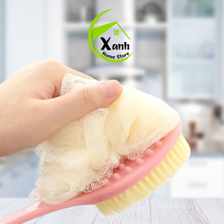 Cây Cọ Lưng Cầm Tay 2 Đầu Bông Vải Tẩy Da Chết GD114 - Cây Bông Tắm Kì Lưng Massage Cán Dài Bông Vải