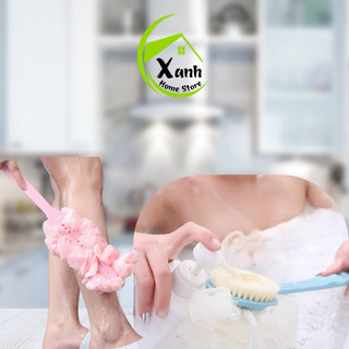 Cây Cọ Lưng Cầm Tay 2 Đầu Bông Vải Tẩy Da Chết GD114 - Cây Bông Tắm Kì Lưng Massage Cán Dài Bông Vải