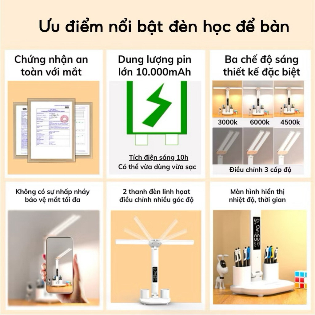 Đèn học hiển thị nhiệt độ - ba chế độ tốt cho mắt