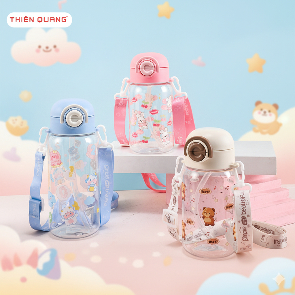 Bình nước SHIHI cho bé, ống hút silicon, chất liệu TRITAN, PC, 500ml,600ml,700ml tặng dây đeo