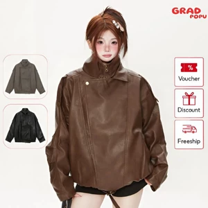 Áo khoác da PU GRADPOPU phong cách biker thời trang cho cặp đôi mặc xuân thu rộng rãi AK244