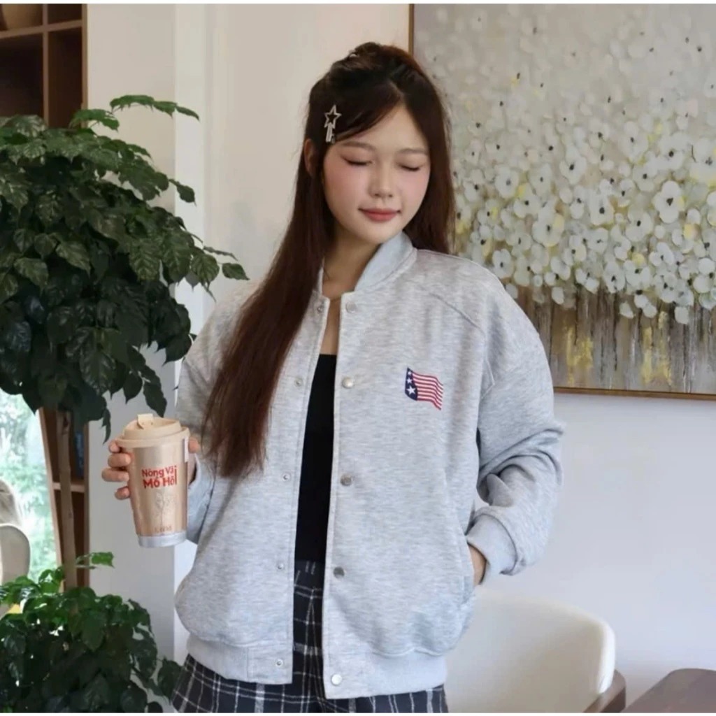 Áo khoác nỉ bomber nam nữ Thêu logo cờ Aa siêu sắc nét chất nỉ mềm mại Dày dặn From rộng đủ size HOAIANHSILE