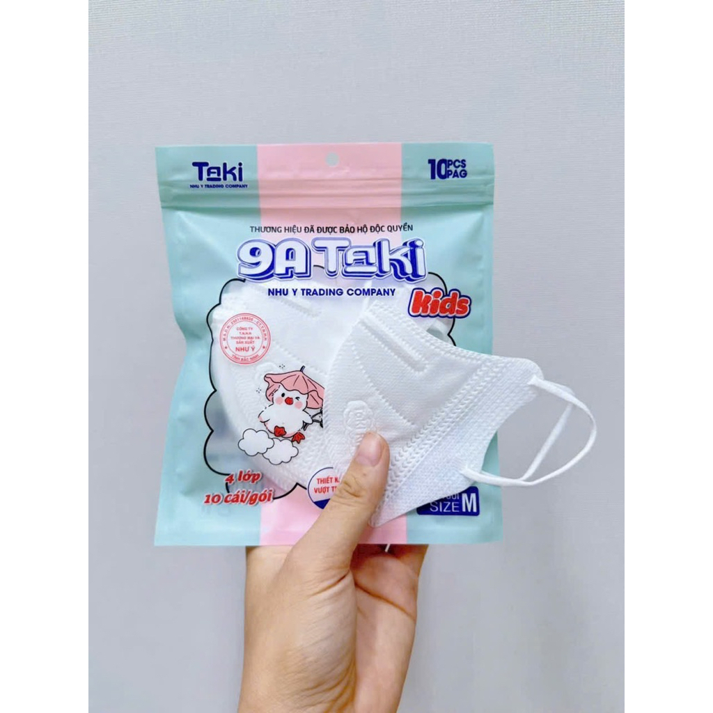 [ Size 1 đến 12 Tuổi] Thùng 100 Chiếc Khẩu Trang 9a cho bé Taki, 4 Lớp, Kháng Khuẩn, Chống Nắng Toàn Diện