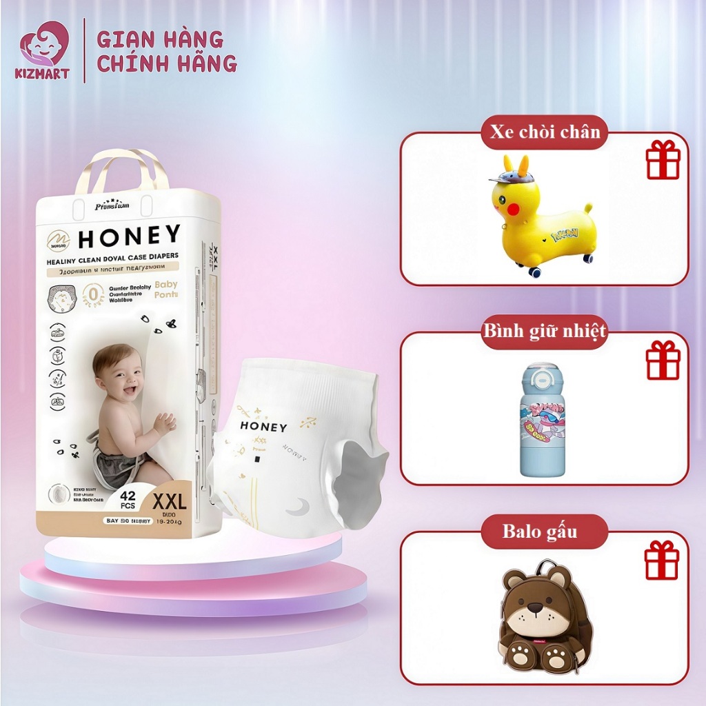 (Combo 3) Bỉm tã quần/dán Momo Honey thấm hút, mềm mịn, an toàn đủ size cho bé từ 4-20kg