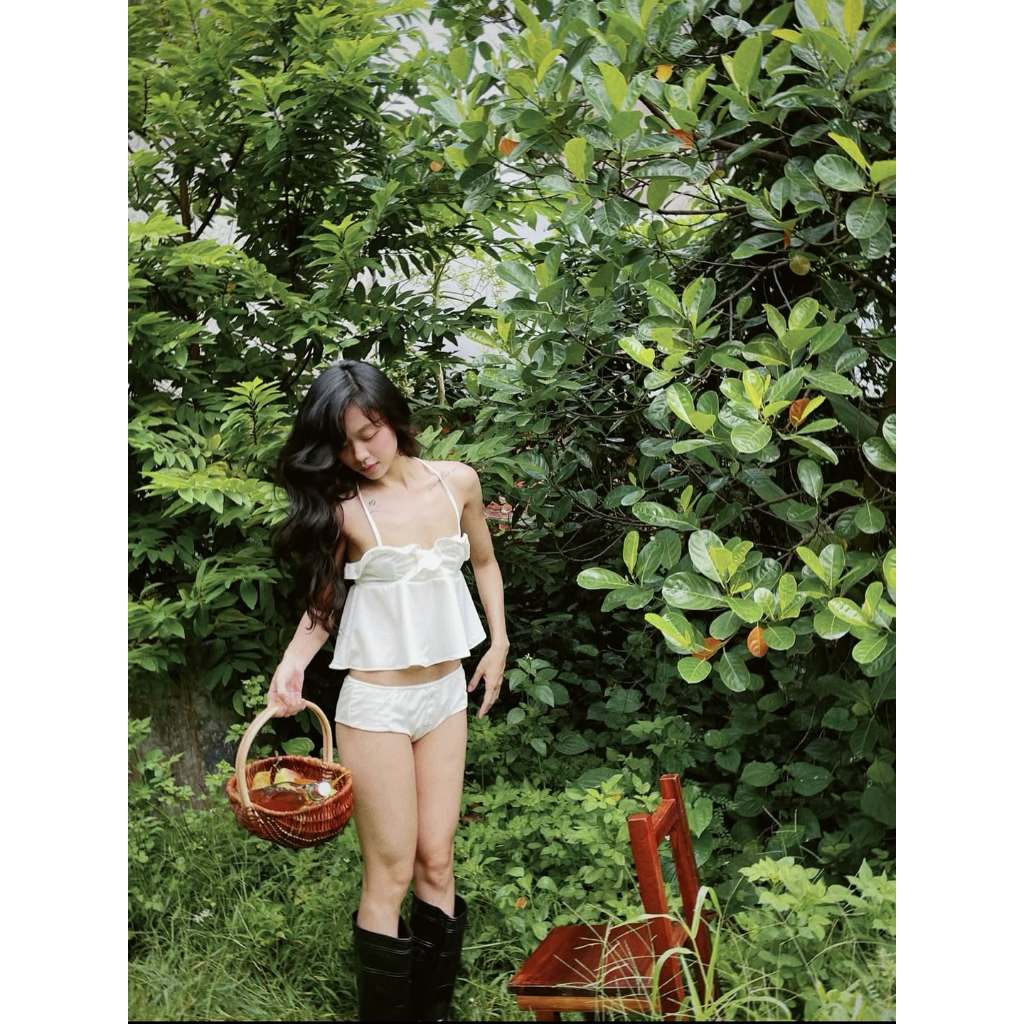 [Tặng dán ngực] ONESOON Set bikini 2 mảnh buộc dây phối bèo và ren sexy cá tính phong cách cổ điển cho nữ