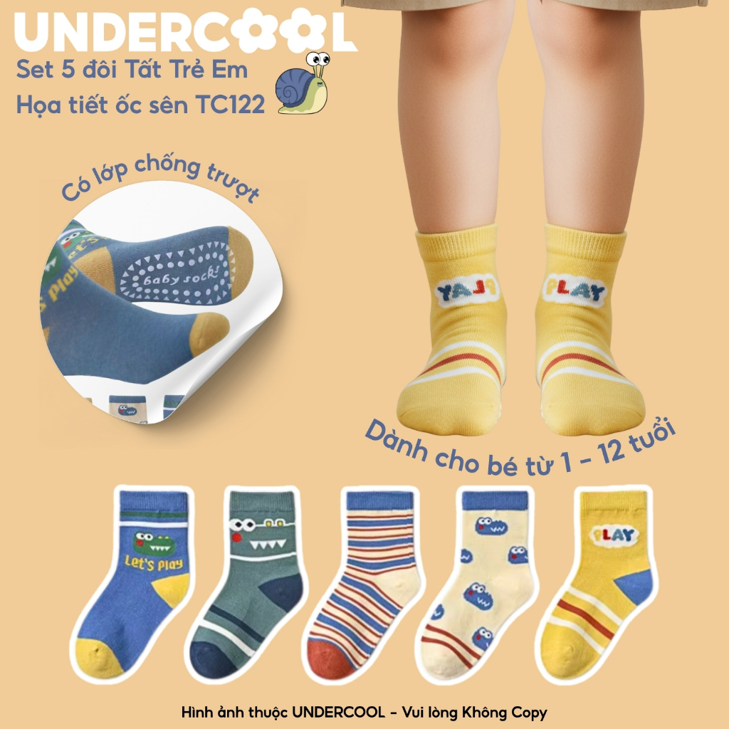 Set 5 Đôi Vớ Trẻ Em Sắc Mầu UNDERCOOL Chống Trượt Họa Tiết Ốc Sên Dễ Thương Cho Bé Trai Bé Gái  TC122