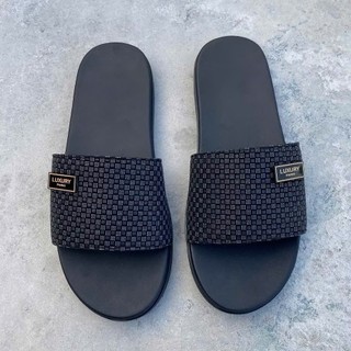 Dép lê nam quai ngang, mác hợp kim không rỉ, logo LUXURY tinh tế, đế cao su ép nhiệt chắc chắn- dép boy phố