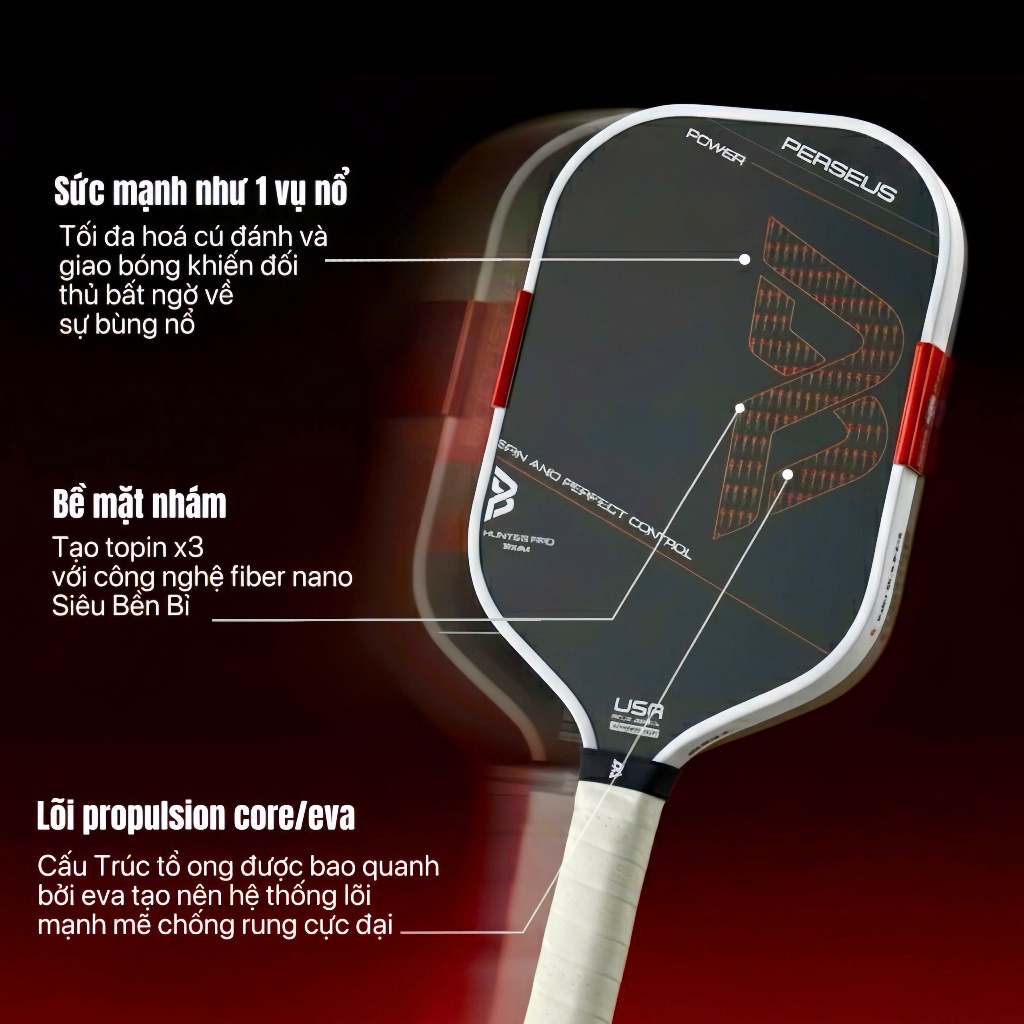 Vợt Pickleball Beesoul Hunter Pro 16mm Power4.0 Siêu Công và Kiểm Soát hoàn hảo tặng kèm quà Tặng