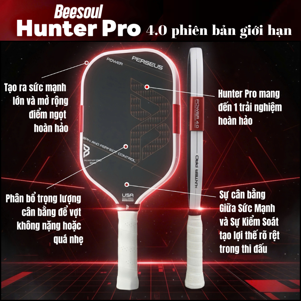 Vợt Pickleball Beesoul Hunter Pro 16mm Power4.0 Siêu Công và Kiểm Soát hoàn hảo tặng kèm quà Tặng