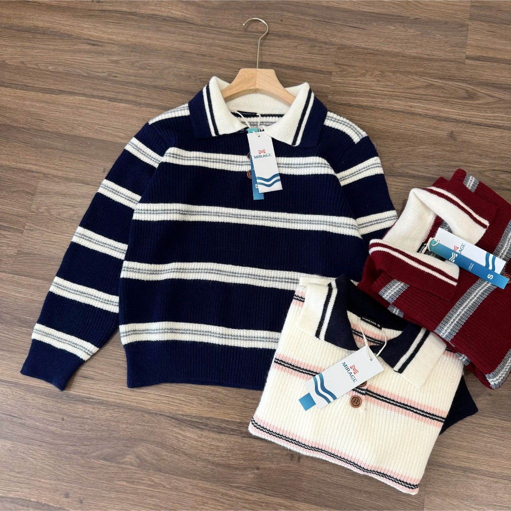Áo Len Tay Dài Mirage Sọc Ngang Cổ Điển, Sang Trọng Local Brand Chất Len Mềm Mịn.