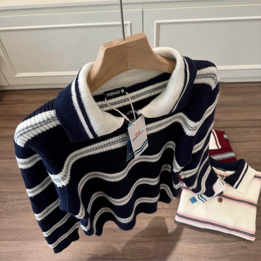 Áo Len Tay Dài Mirage Sọc Ngang Cổ Điển, Sang Trọng Local Brand Chất Len Mềm Mịn.